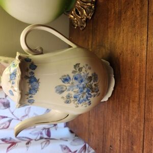 Floral Cream and Blue Teapot